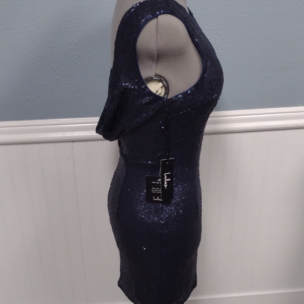 Lulu's Navy Sequin Mini Dress, Wedding Guest, Party Dress, Formal. - Picture 4 of 15